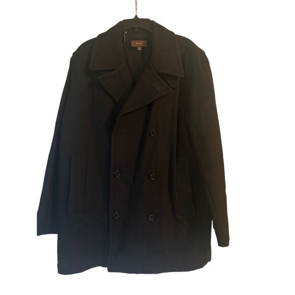 GUC Merona Men's Black Pea Coat 60% Wool Inside & Outside Pockets Size Large - Picture 1 of 6